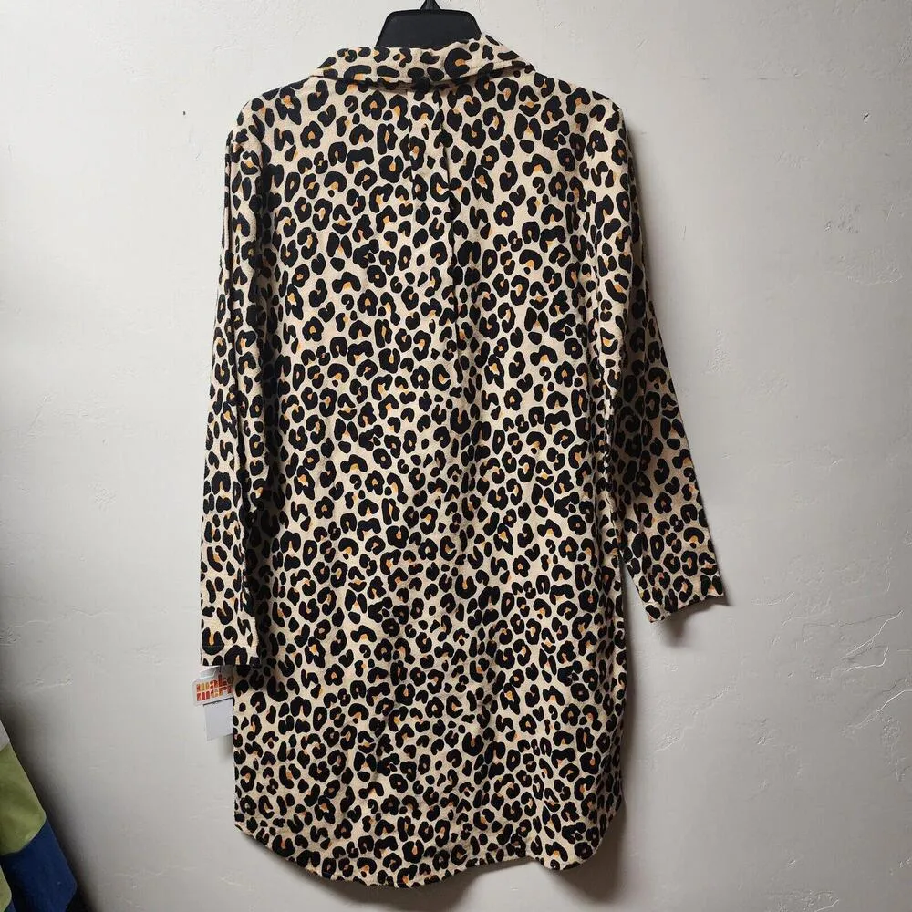NEW Nordstrom Leopard Print Cotton Flannel Pajama Dress Nightshirt Size Small - Image 3