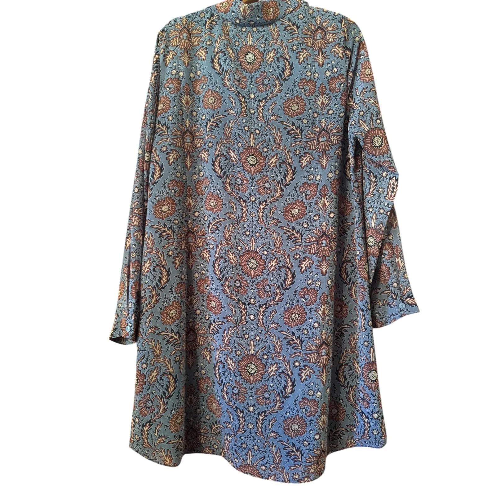 Cabi Women's Blue Floral Print Long Sleeve Collared Dress L - Image 3