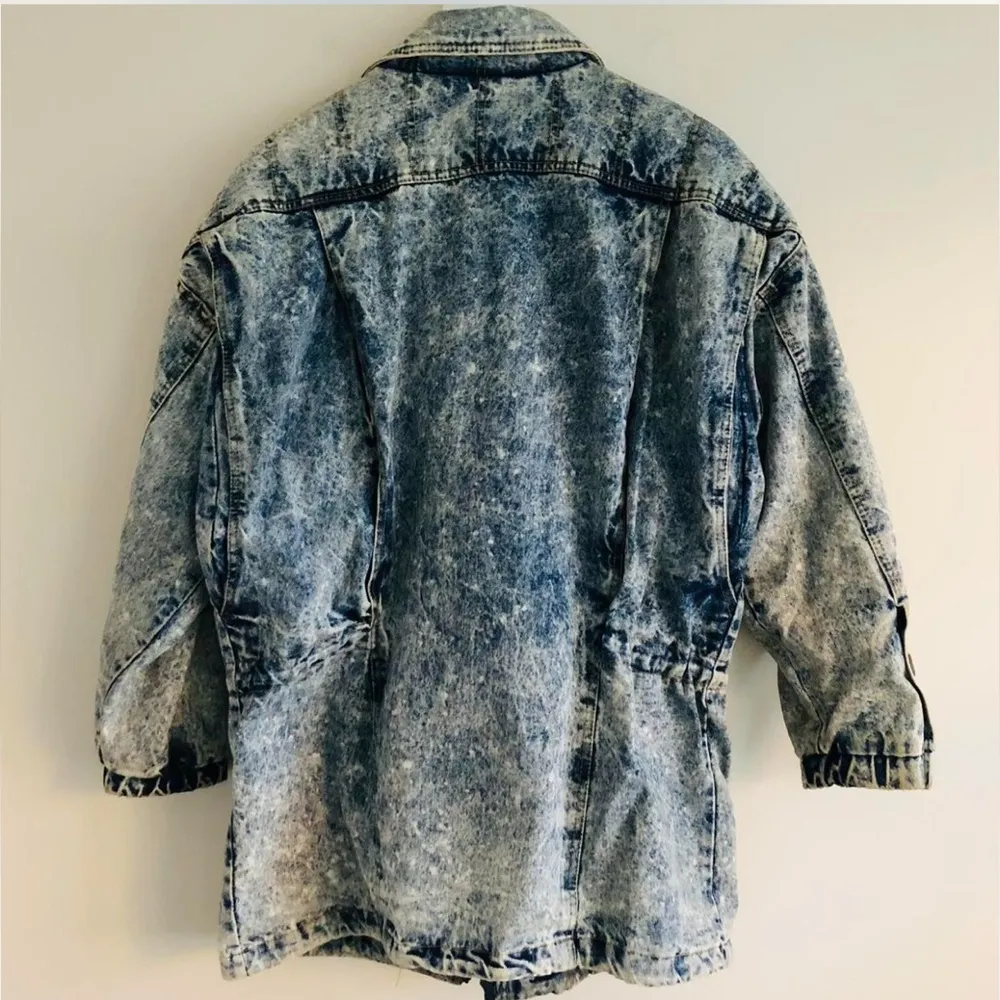 Vintage 80s Authentic Whipp Denim Jacket Acid Wash Long Oversized Toggle Closure - Image 2