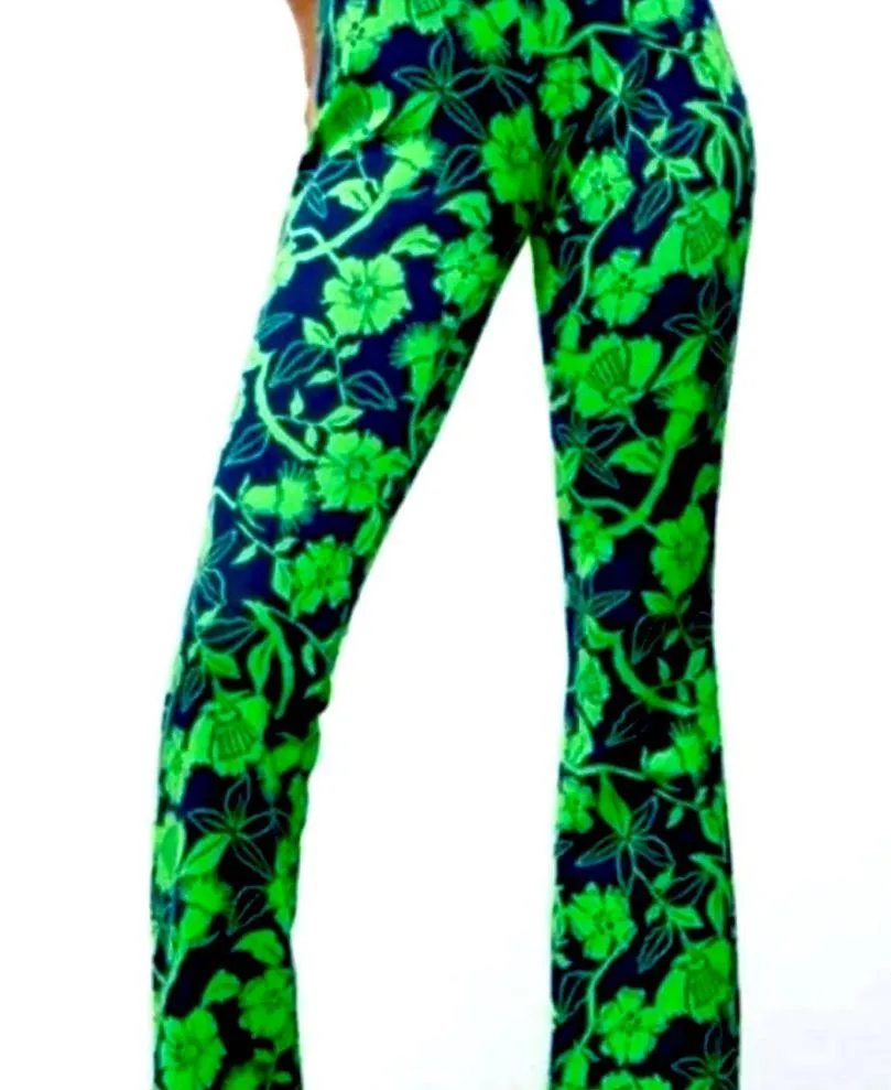 Zara Floral High Rise Bootcut Pants Green Navy Blue Size Small - Image 8