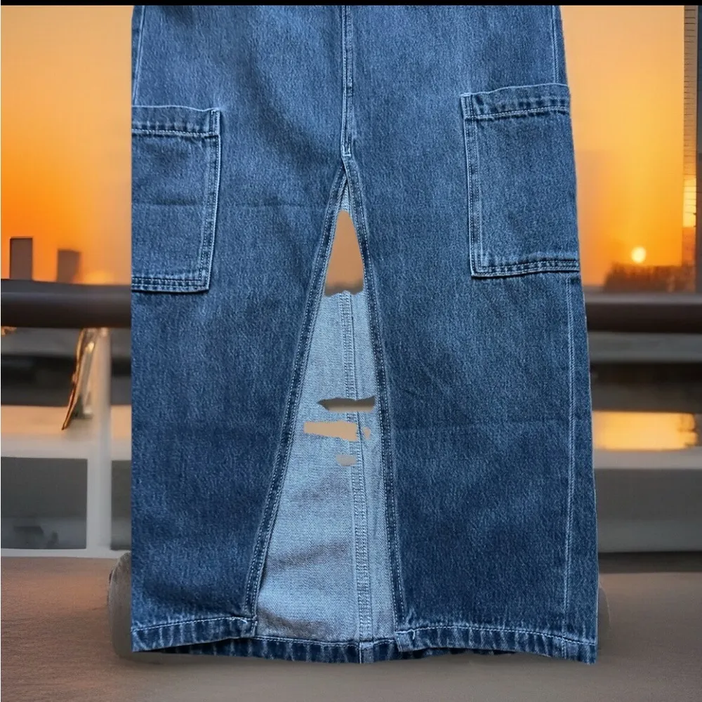 Old Navy Women’s Size 0 Anika Mid Rise Cargo Maxi Skirt. Faded Dark Navy Denim - Image 9