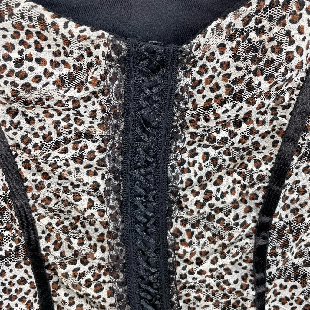 Vintage Y2K Fashion Bug Mesh Lace Ruched Top Size Medium Corset Style Leopard - Image 5
