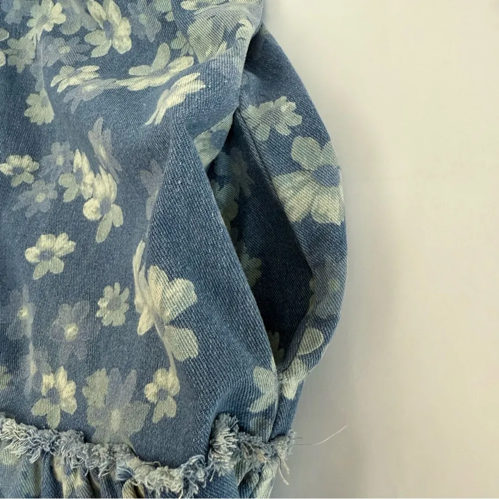 Jacquie The Label Denim Floral Printed Tie Babydoll Ruffle Hem Festival Dress Blue Size M - Image 7