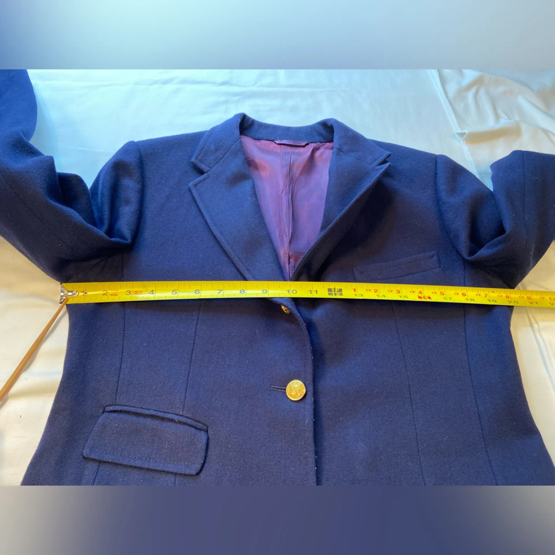 Point of View Women’s 3 button Wool Blazer, Navy, Vintage, short‎ waist,Size 12 Blue - Image 6