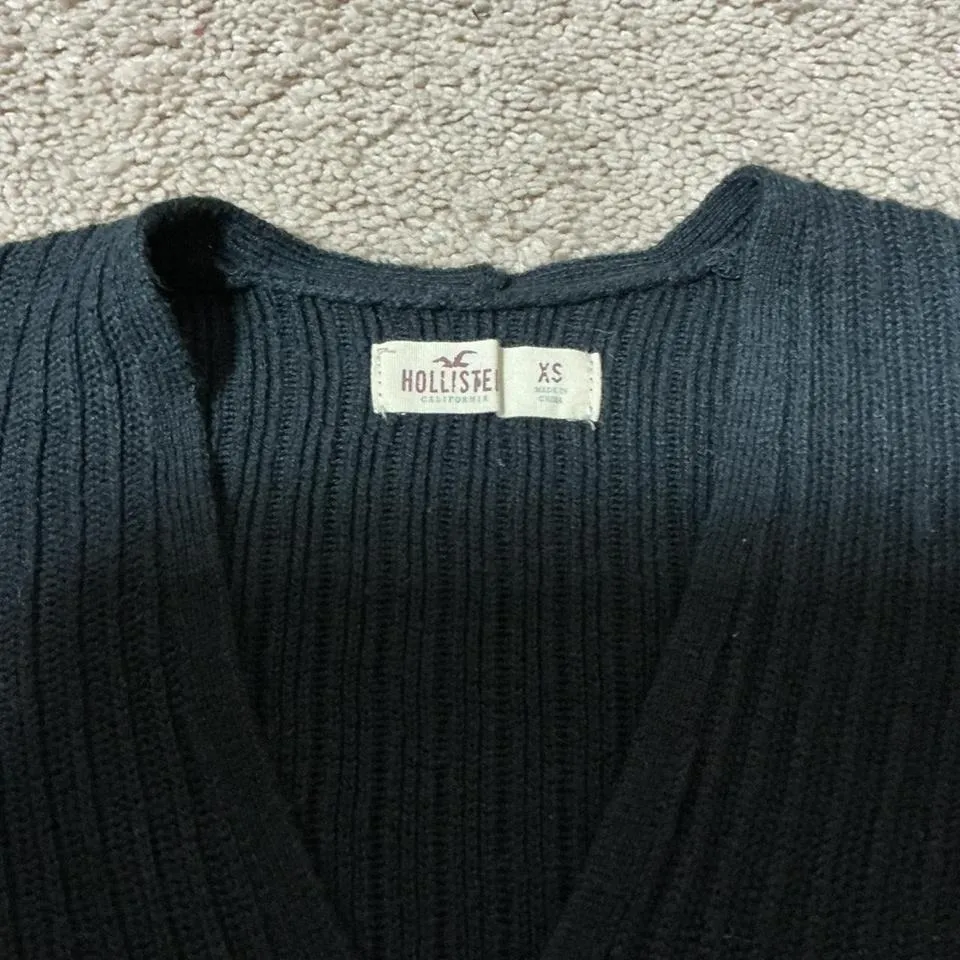 Hollister Black Ribbed Knit Wrap V Neck Long Sleeve Crop Sweater XS - Image 5