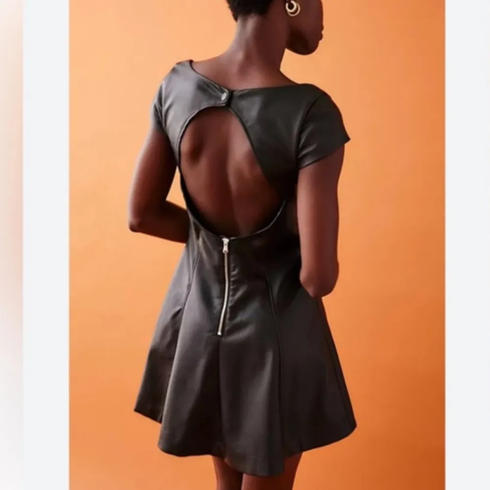 NEW NWT Free People Mimi Black Vegan Leather Mini Dress Cap Sleeve Size 10 - Image 8