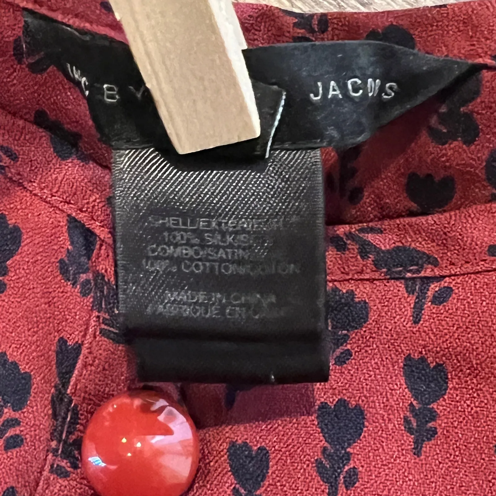 Marc by Marc Jacobs Red Print Blouse Size 10 Puff Sleeve Button Front - Image 7