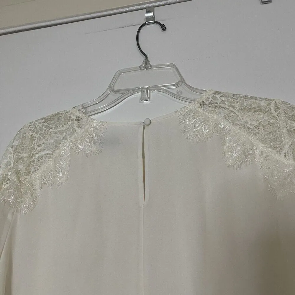 ALICE + OLIVIA IVORY LACE DETAIL LONG SLEEVE SILK BLOUSE TOP SIZE SMALL - Image 5