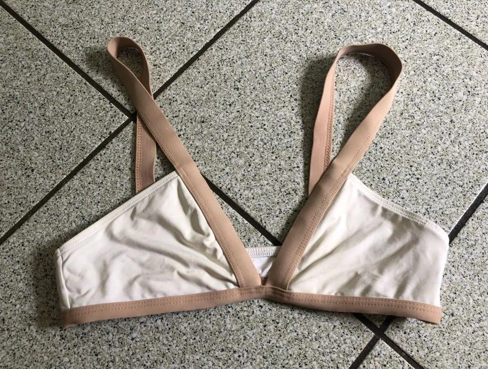 L*space Farrah Bikini Top Bra ONLY in White and Tan Size Small Swim Suit Ribbed - Image 2