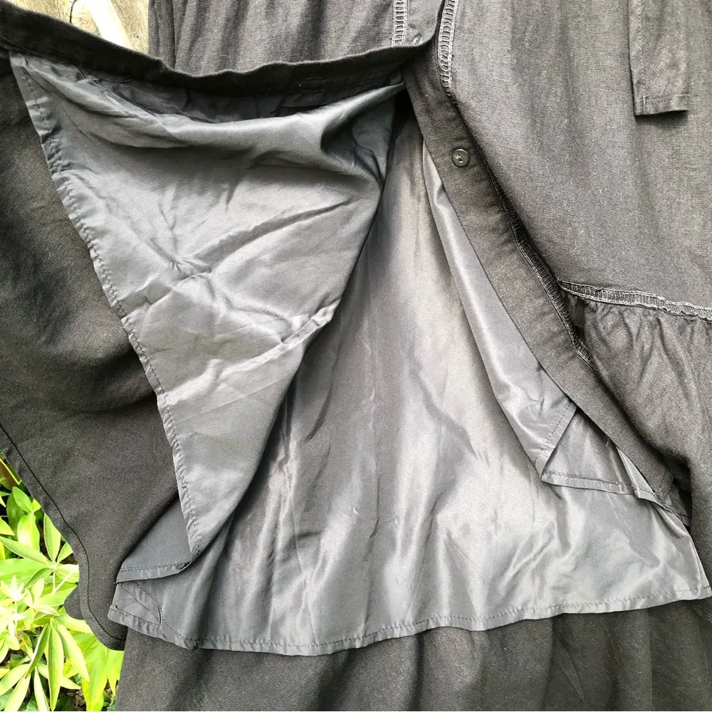 Dress Black Lace Linen Blend Sleeveless Maxi S - Image 11