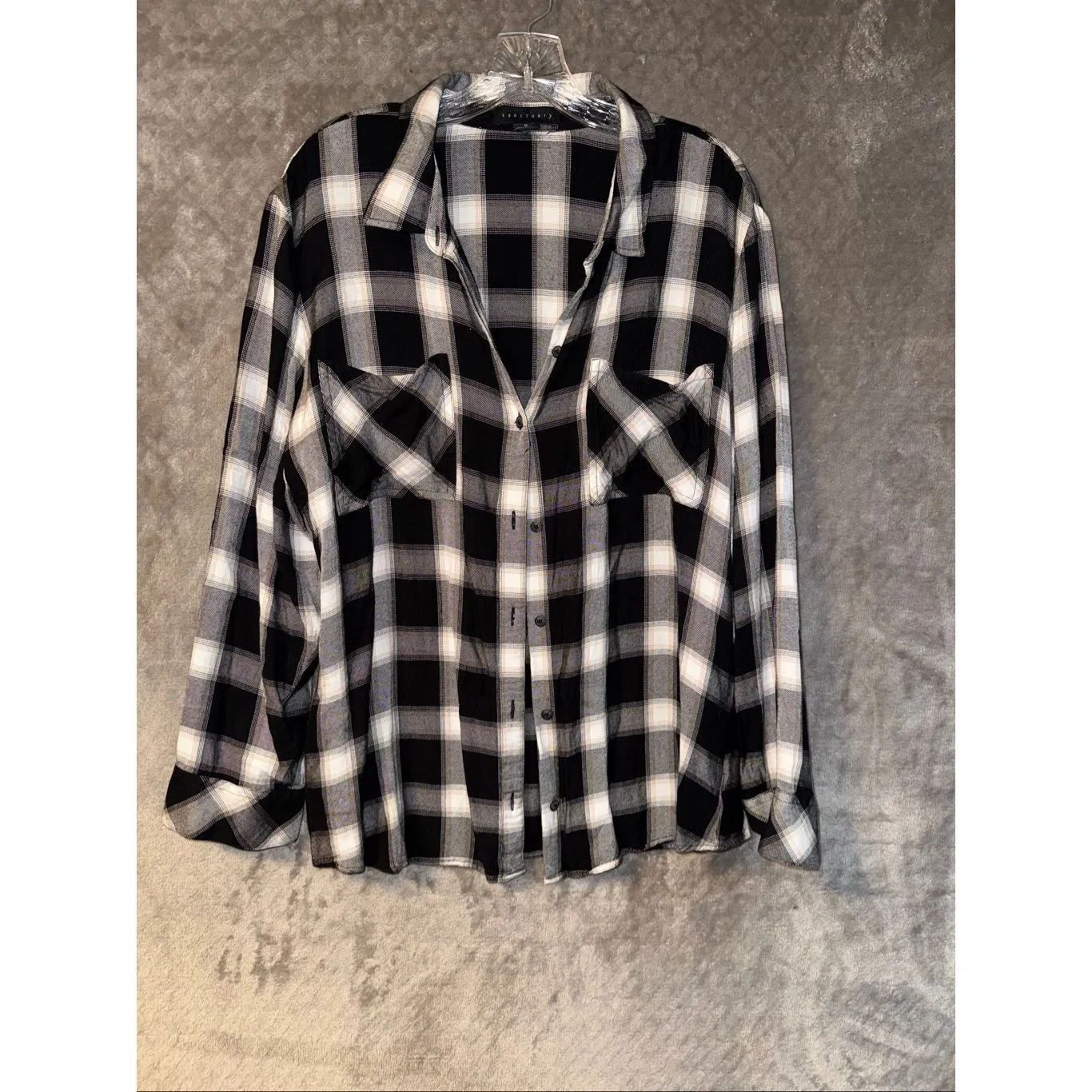 Sanctuary Anthropologie Keep It Real Plaid Boyfriend Rayon Flannel XL #767 - Image 3