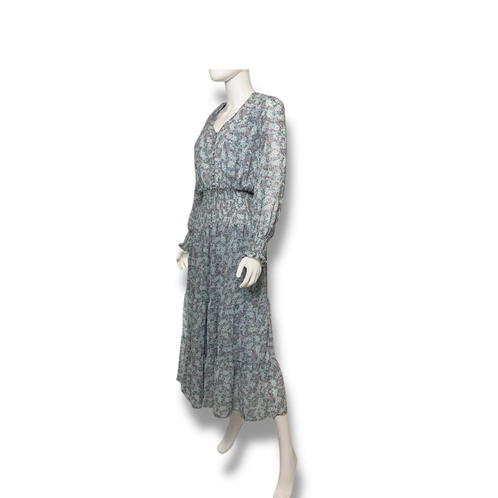 Entro Boho  Prairie Tiered‎  Smocked Cuff & Waist Maxi Dress Size Medium - Image 3