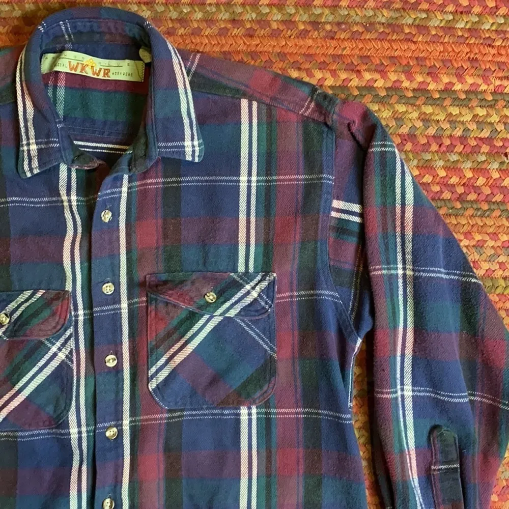 90s VINTAGE BOYFRIEND FLANNEL BUTTON UP Blue Size L - Image 4