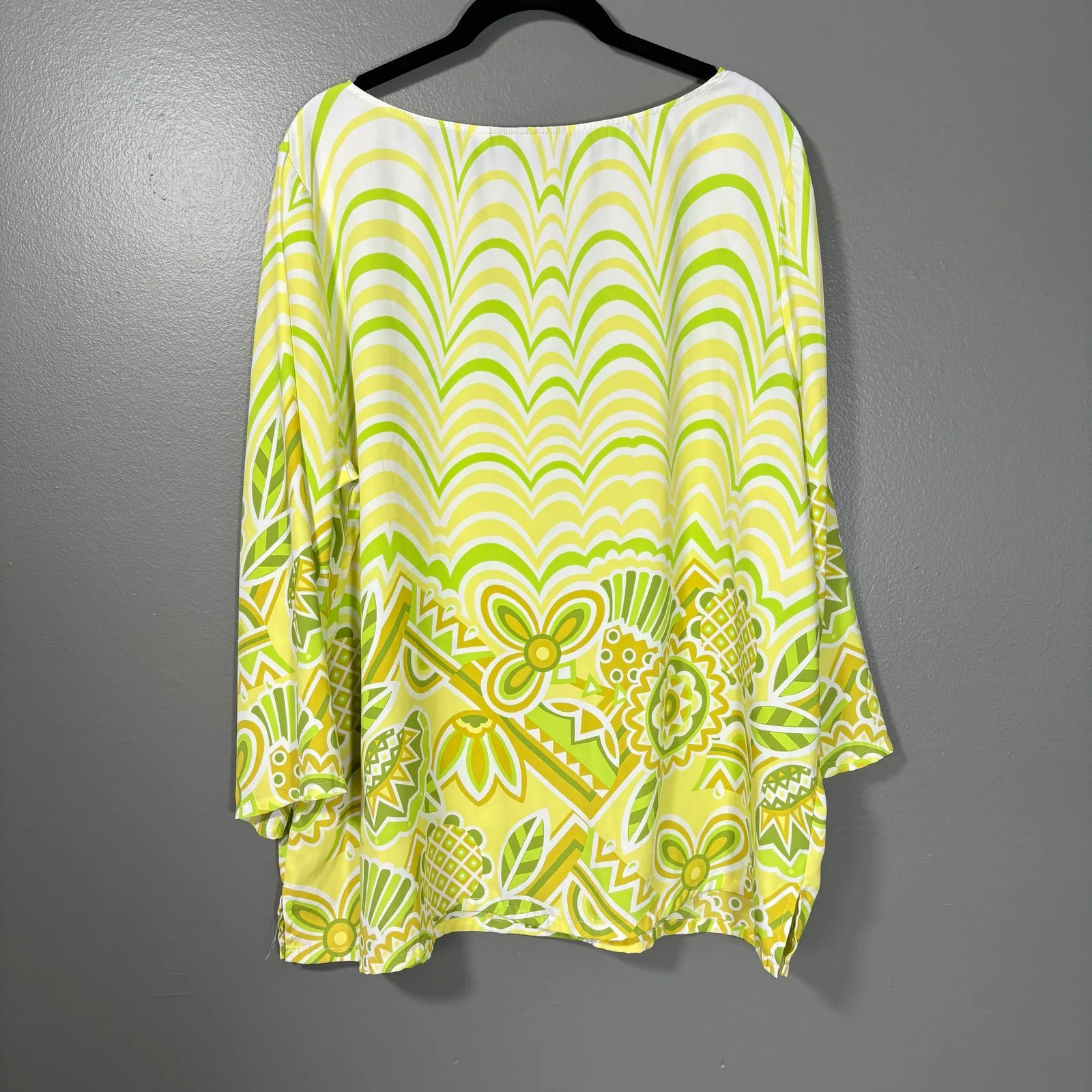 Bob Mackie Wearable Art Yellow & Green Funky Pattern Top - 1X - Womens Plus Size - Image 6