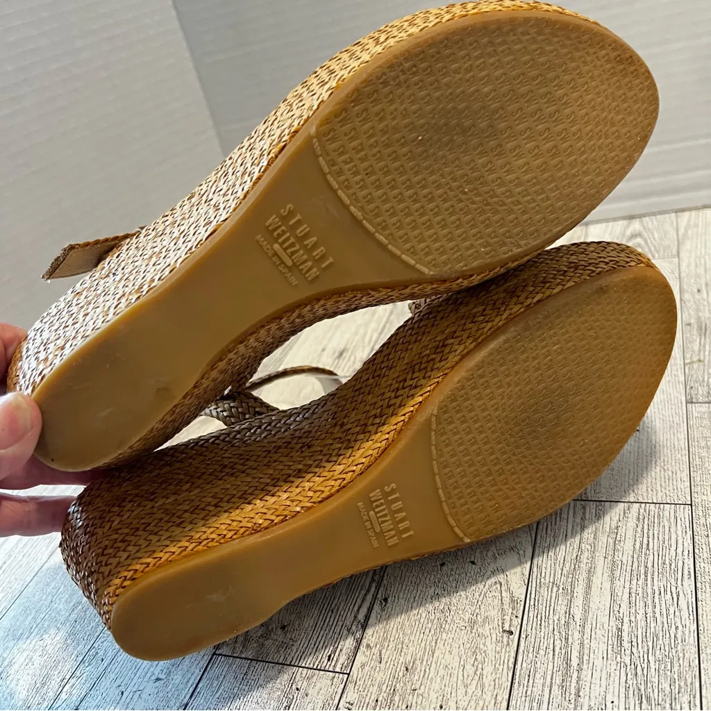 Stuart Weitzman Barbados Raffia Sandals Women’s Size 7.5 N Ankle Strap Wedge - Image 5