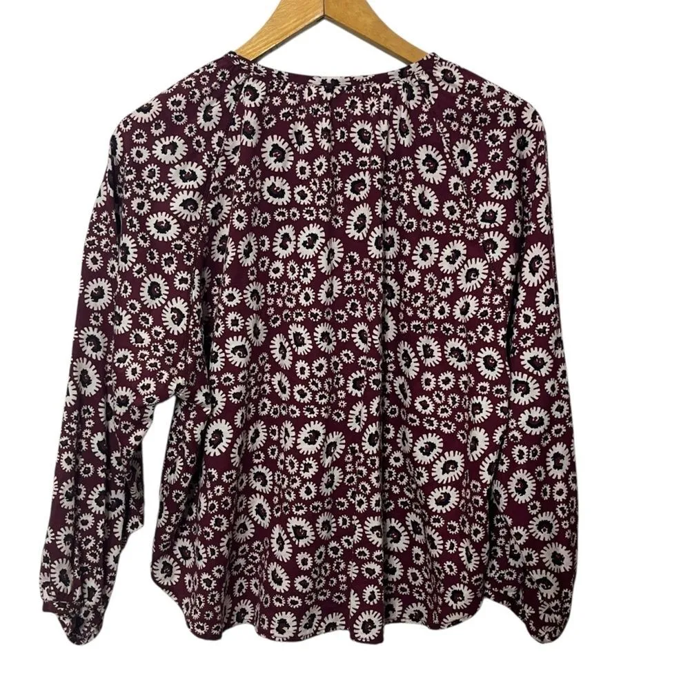 Outerknown Folk Floral Burgundy Top Women’s Size Small Organic Cotton Casual Pink - Image 8