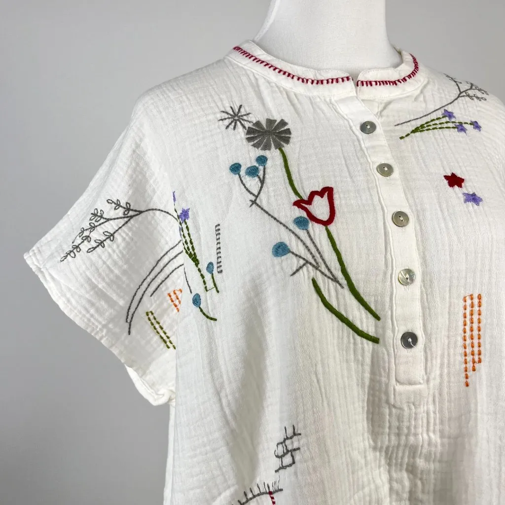 NWOT Johnny Was Cotton Embroidered Short Sleeve Blouse Boho Chic White Size S - Image 6