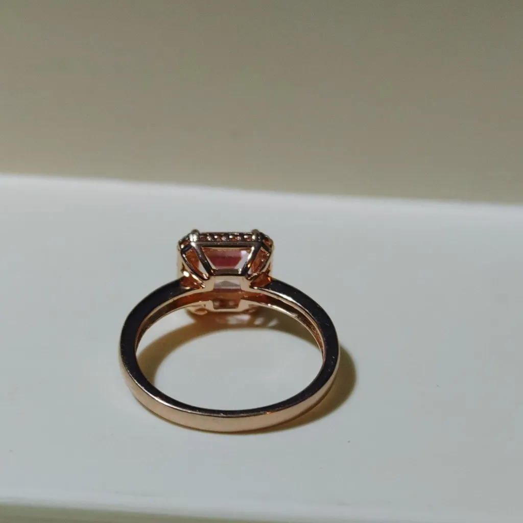 Halo Pink Glow Stone Silver Ring Size 7 Cushion Cut Rose Gold HGE 925 Sterling - Image 11
