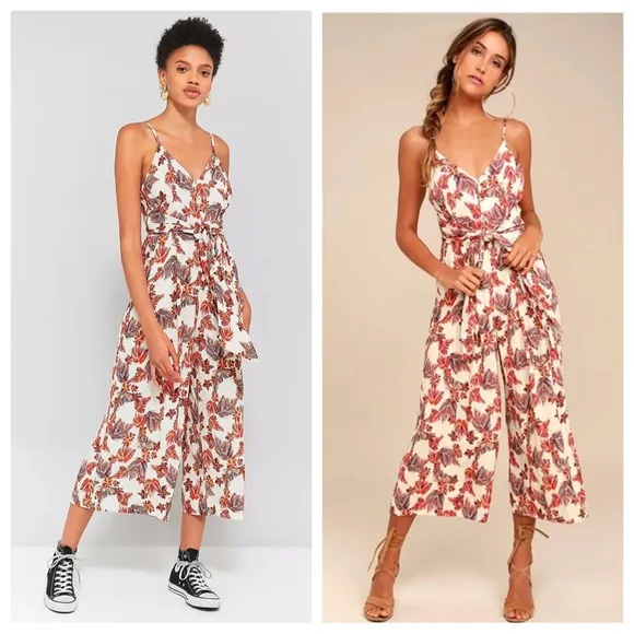 free people hot tropics front tie floral cropped jumpsuit - Image 2