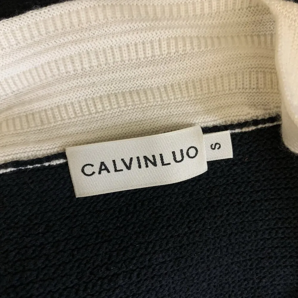 Calvin Luo S Black Cream Knit‎ Short Sleeve Cropped Sweater Layered Look Chic - Image 4