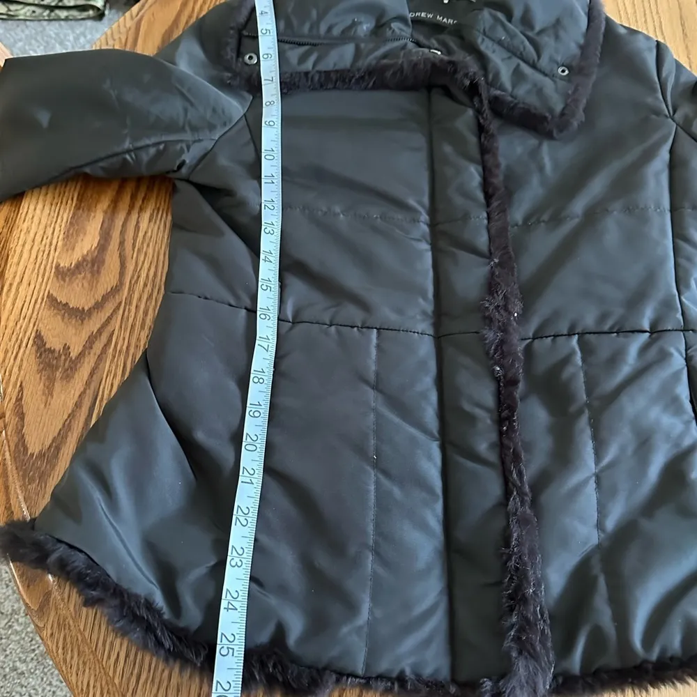 Andrew Marc Chocolate Brown Winter Jacket Oversized Collar Full Zip Faux Fur SzM - Image 13