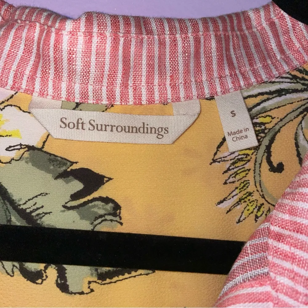 Soft Surroundings Size S Linen Button Up Blouse Pinstripe Boho Tiered Back - Image 4