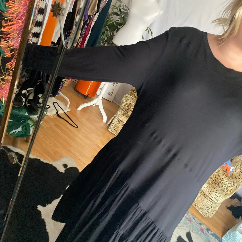 FP Beach Tiered Long Sleeve Maxi Dress with Slit Black Size Small - Image 4