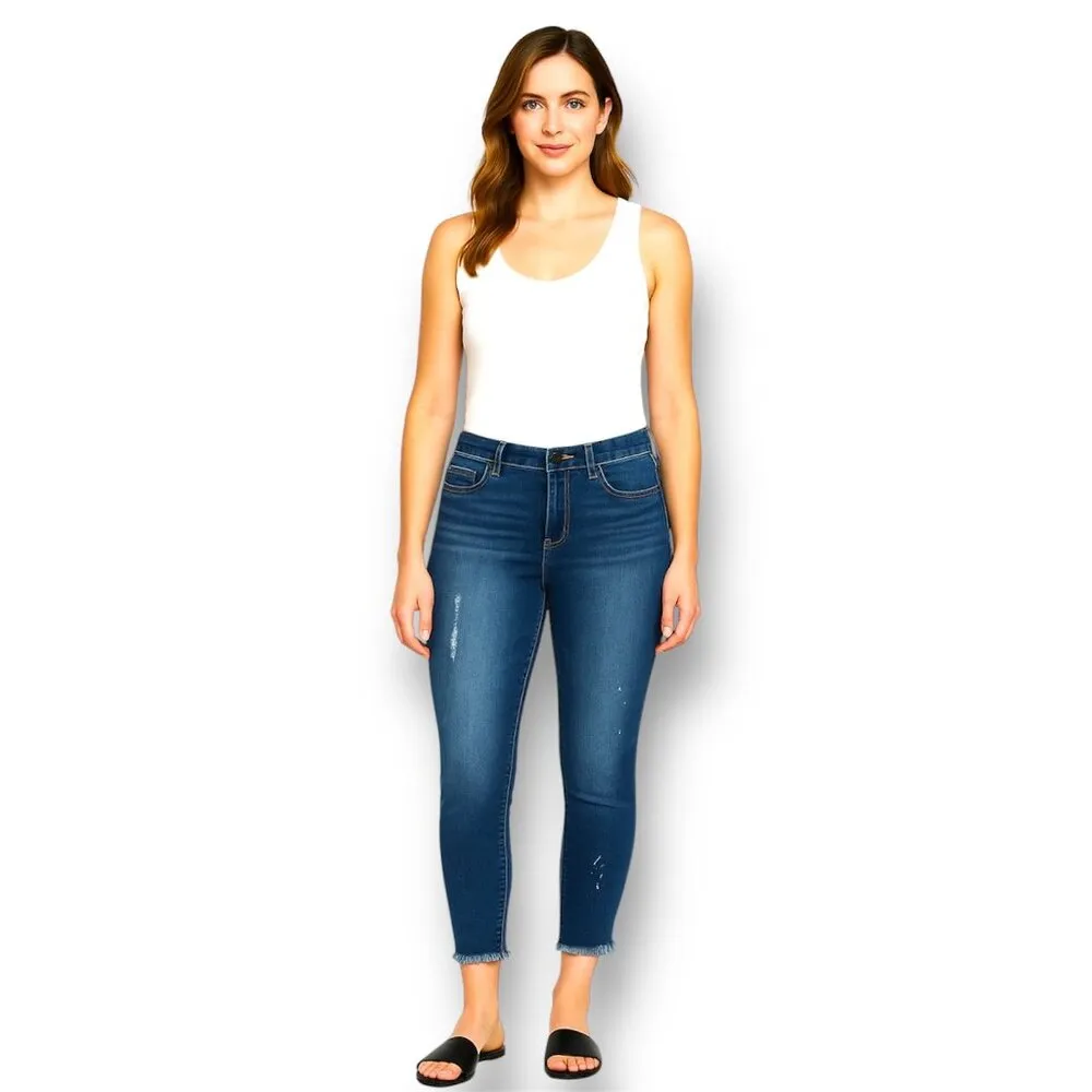 Democracy 10 Ab Technology Ankle Jeans Blue Distressed Stretch Frayed Hem Denim - Image 2