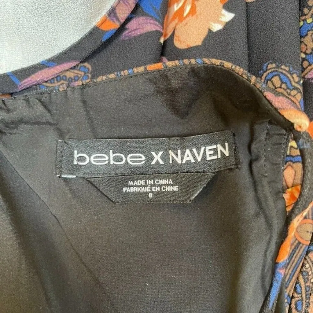 Bebe x Naven Dress Women 8 Black Floral Print Polyester Lined Cross Zip Back‎ - Image 7