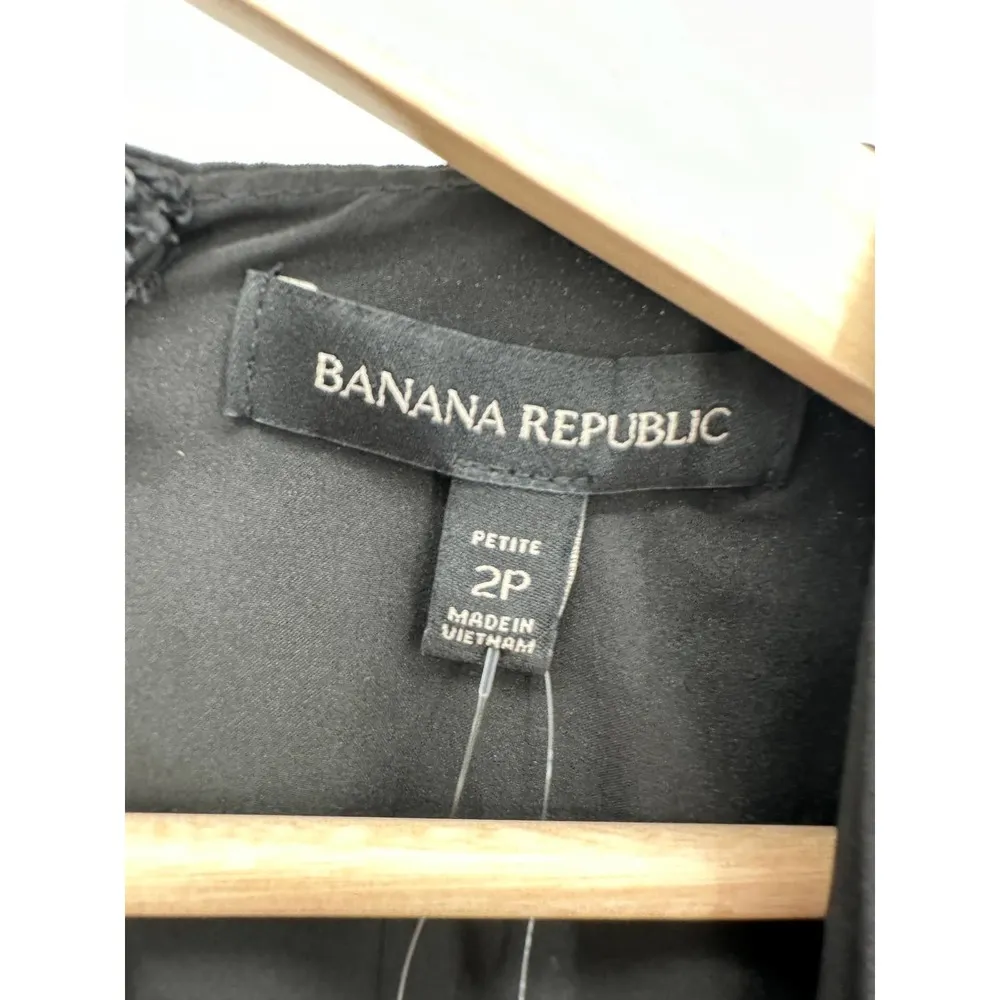 Banana Republic Dress Women 2 PETITE Black Solid Long Sleeve V-Neck Wrap Mini - Image 7