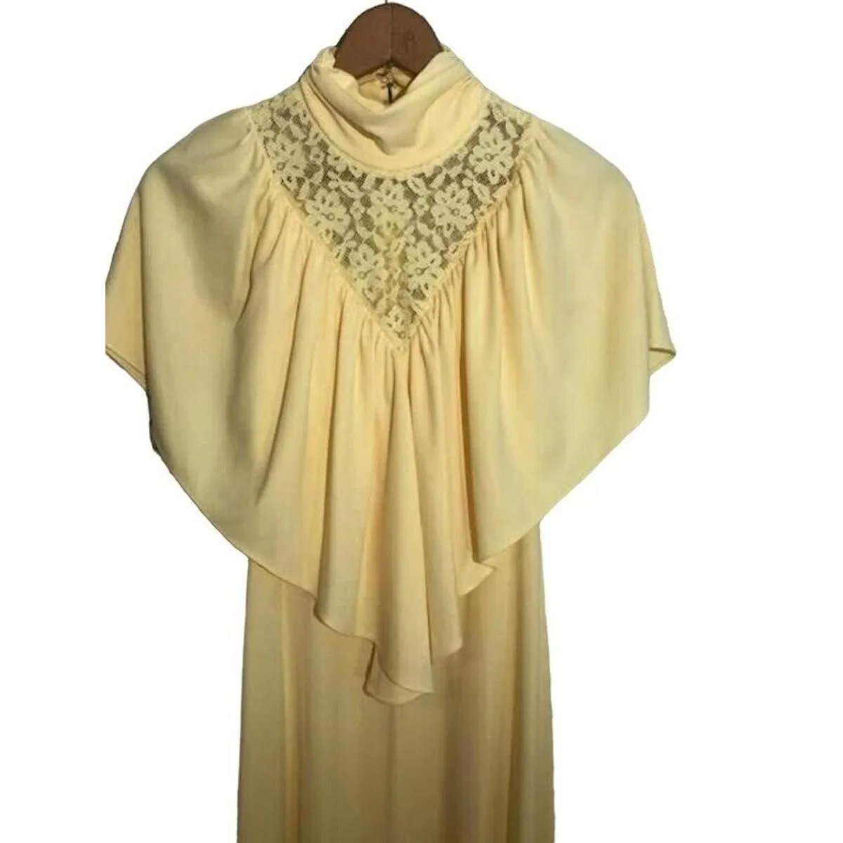 Vintage 1970s Womens High Neck Capelet Formal Maxi Dress Size Small Yellow - Image 4
