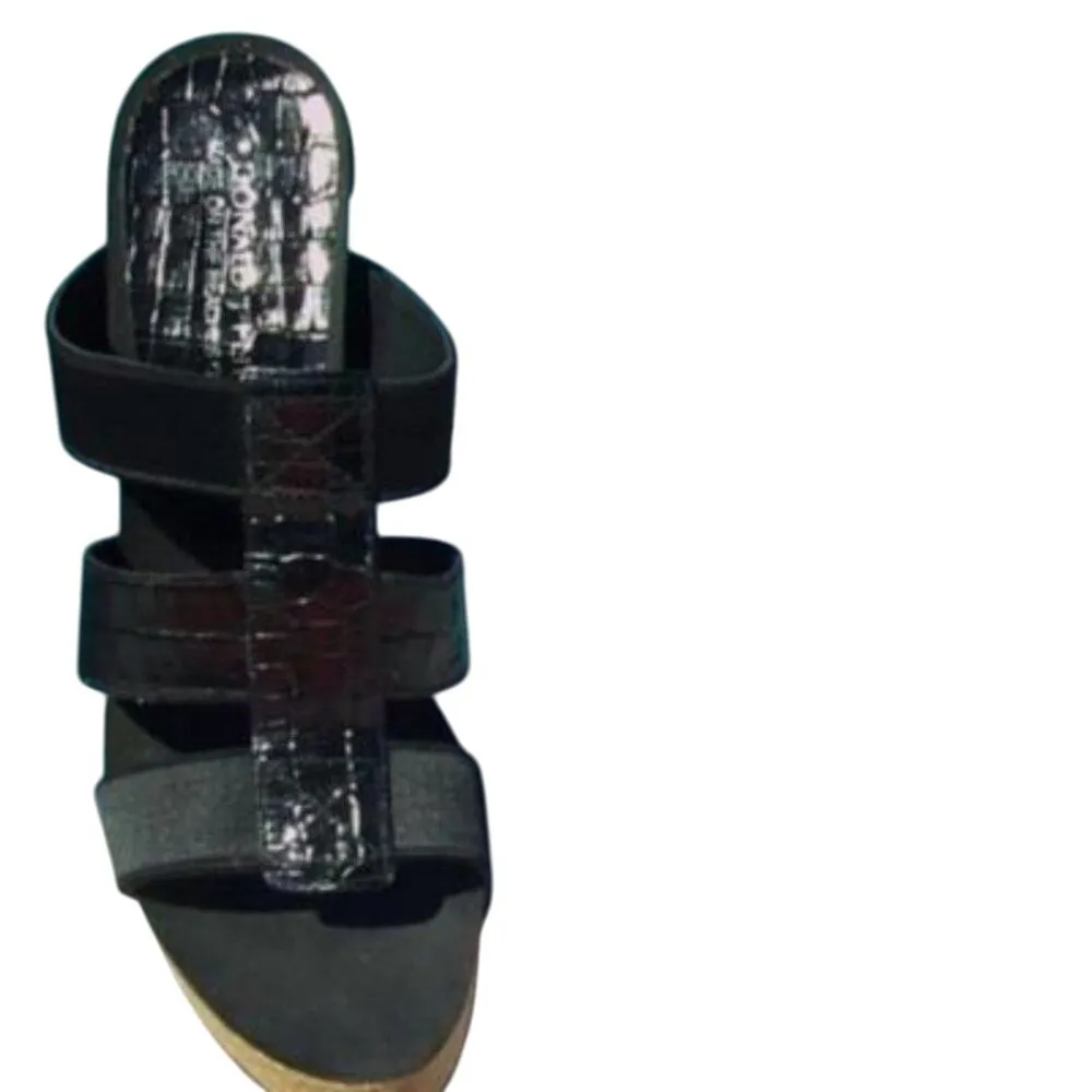 Donald Pliner Kogi Gator Suede Leather Shoe New Elastic Sandal Cork $285 NWT Black Size 10.5 - Image 3