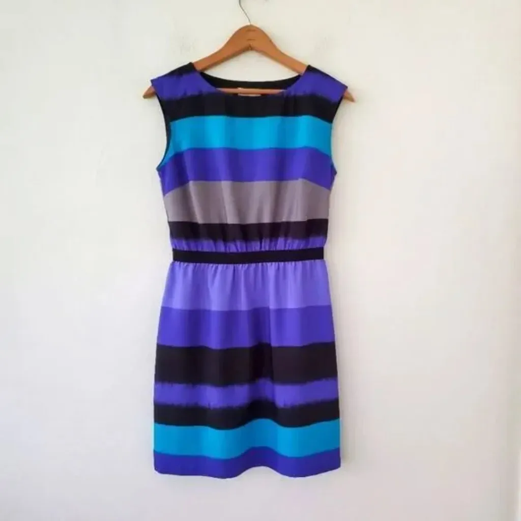 Ann Taylor LOFT Blue Purple Gray Striped Colorblock Dress - Image 3