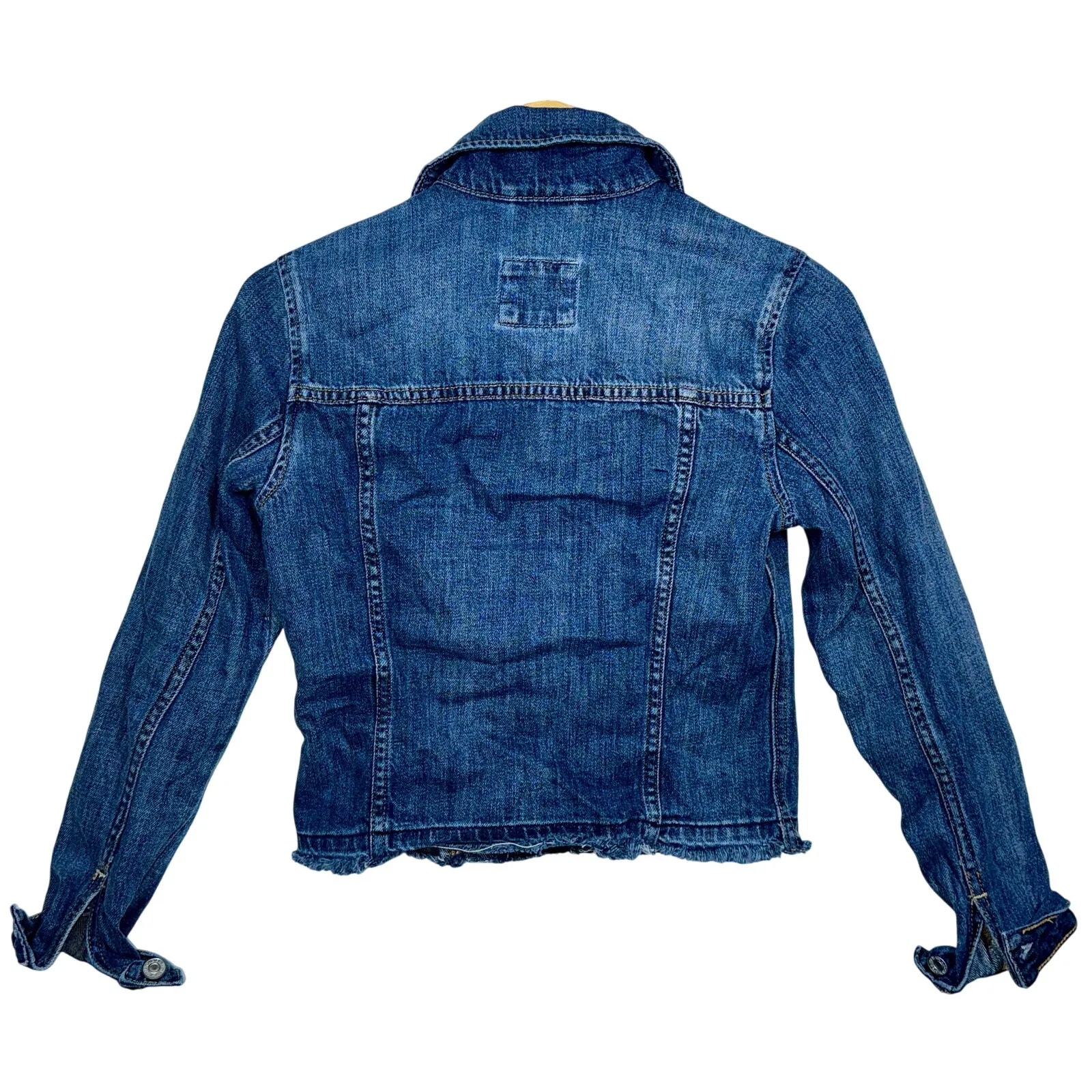 Abercrombie & Fitch Blue Denim Collared Cropped Jean Jacket Coat Womens Size XS - Image 2