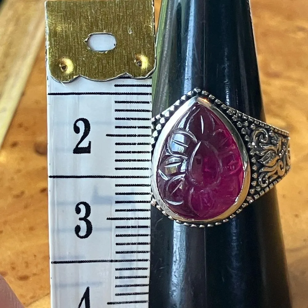 Natural African Ruby Sterling Silver Artistic Ring Size 8 - Image 6