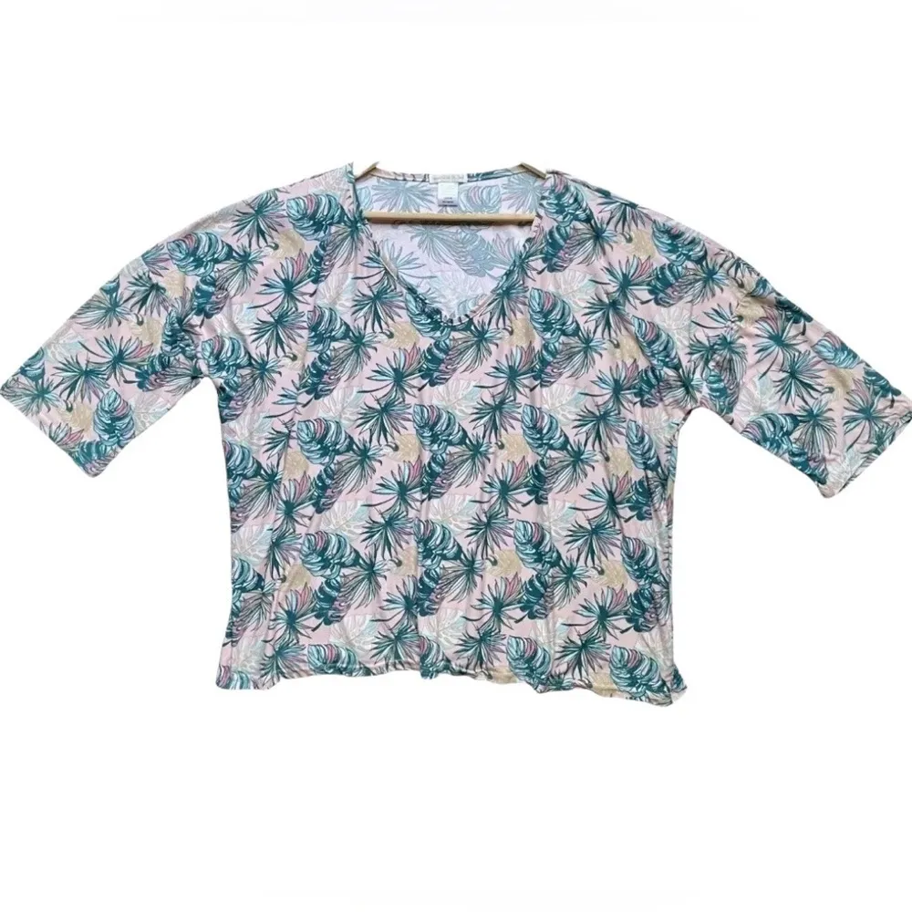 NWT Breakfast In Bed Palm Tree Botanical Print Pajama Set Green Size L - Image 2