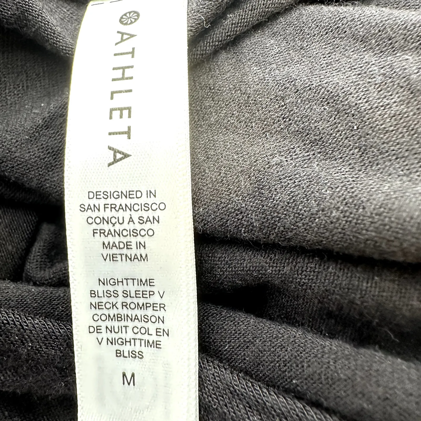 Athleta Nighttime Bliss Sleep V Neck Romper Jumpsuit Wide Lounge Black M - Image 3