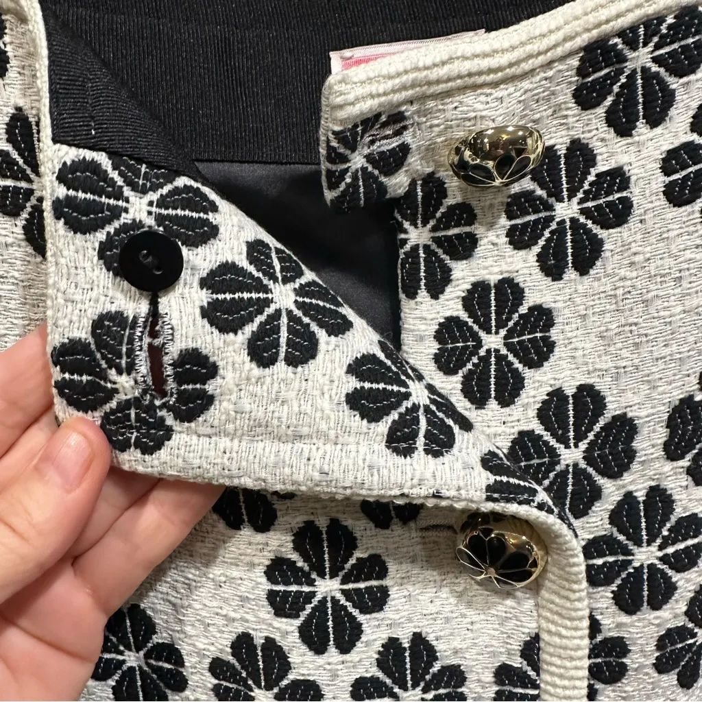 Kate Spade New York Black & White Embroidered Button-Front Mini Skirt – Size 14 - Image 5