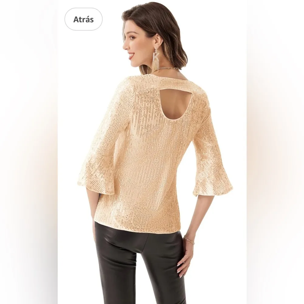Grace Karin Gold Sequin Cut Out Blouse - Image 10