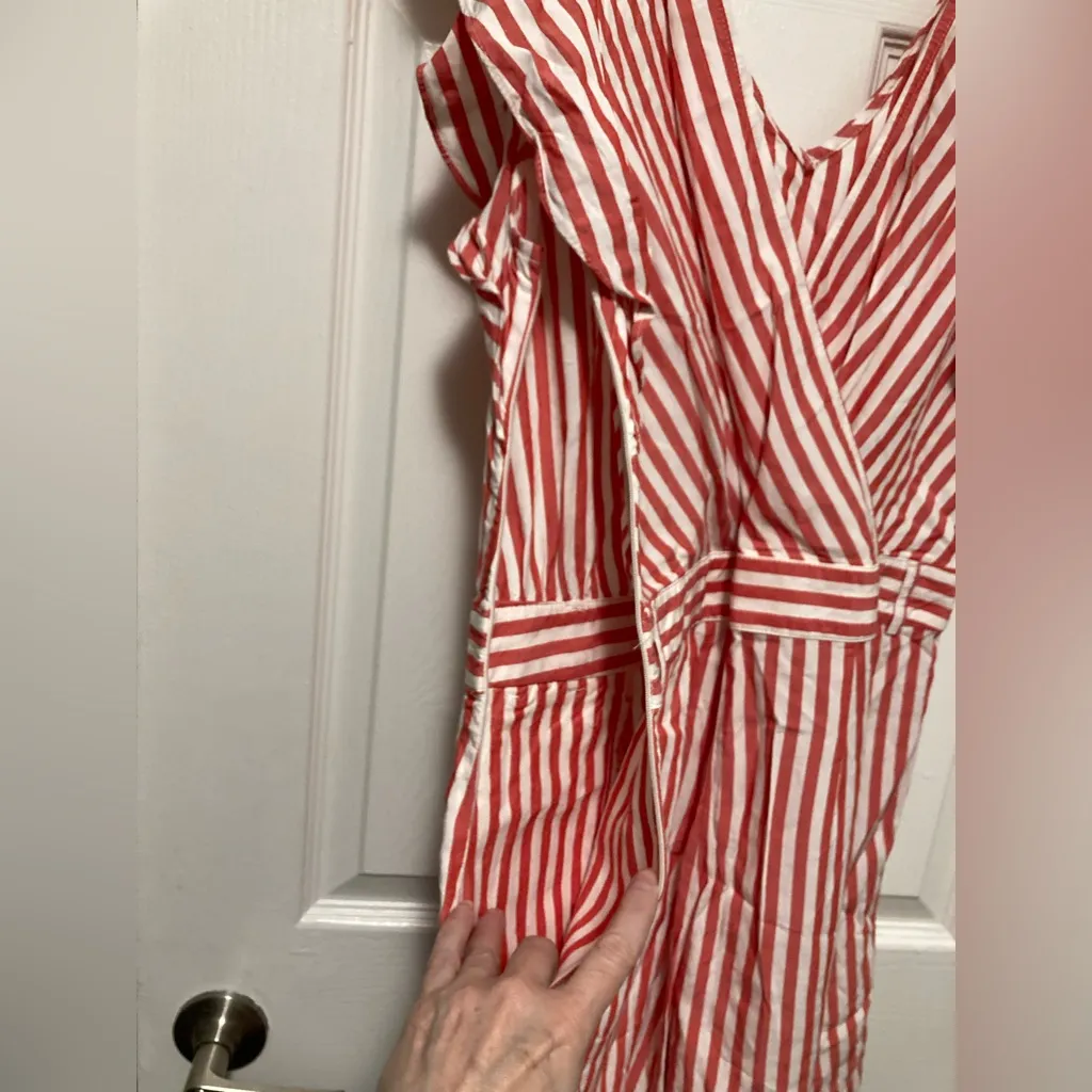 LOFT Coral Red & White Striped Romper - Image 10