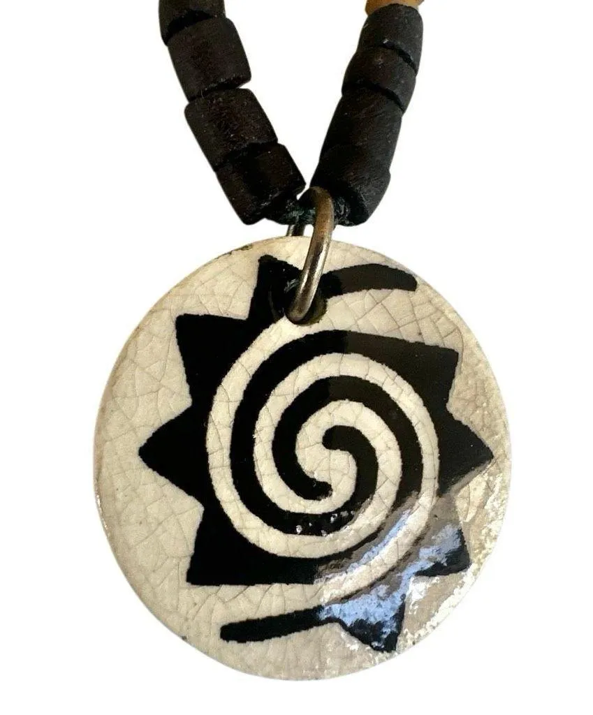 Handmade Ceramic Spiral Sun Pendant Boho Necklace - Image 7