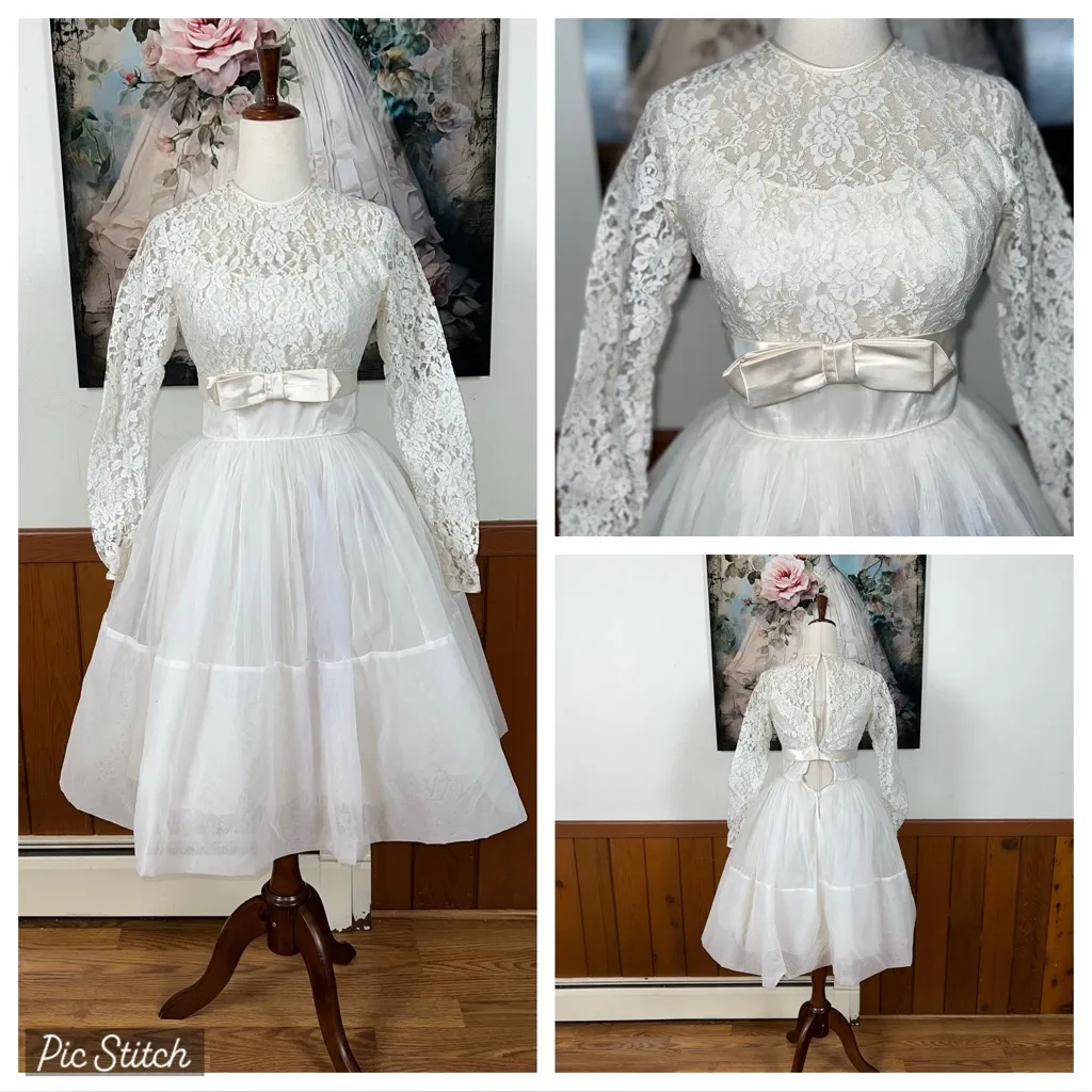 Darling Vintage 1950s Wedding Dress With Lace Jacket! White Size 8 - Image 2
