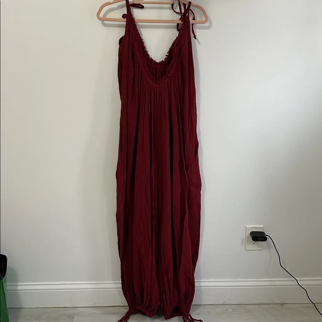 Caravana Yetzi Oversized Gathered Cotton Gauze Jumpsuit Red Size undefined - Image 3