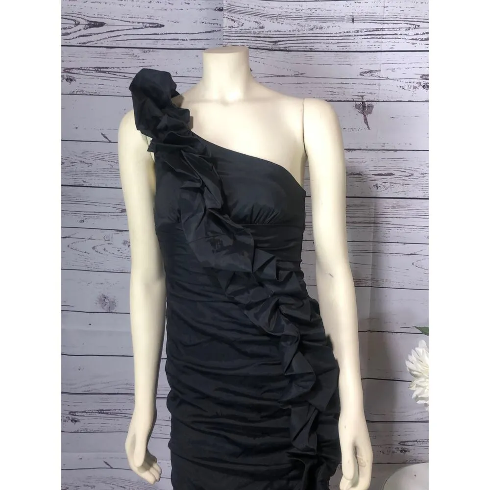 Betsy & Adam by Linda Bernell one shoulder ruched sexy black dress size 4 - Image 11