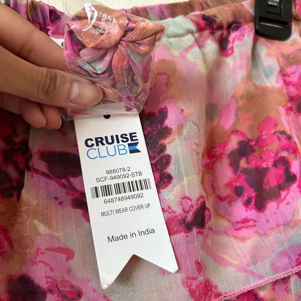 NWT Cruise Club OS Pink Floral Multi Way Flowy Ruffle Swim Suit Bikini Cover Up - Image 3