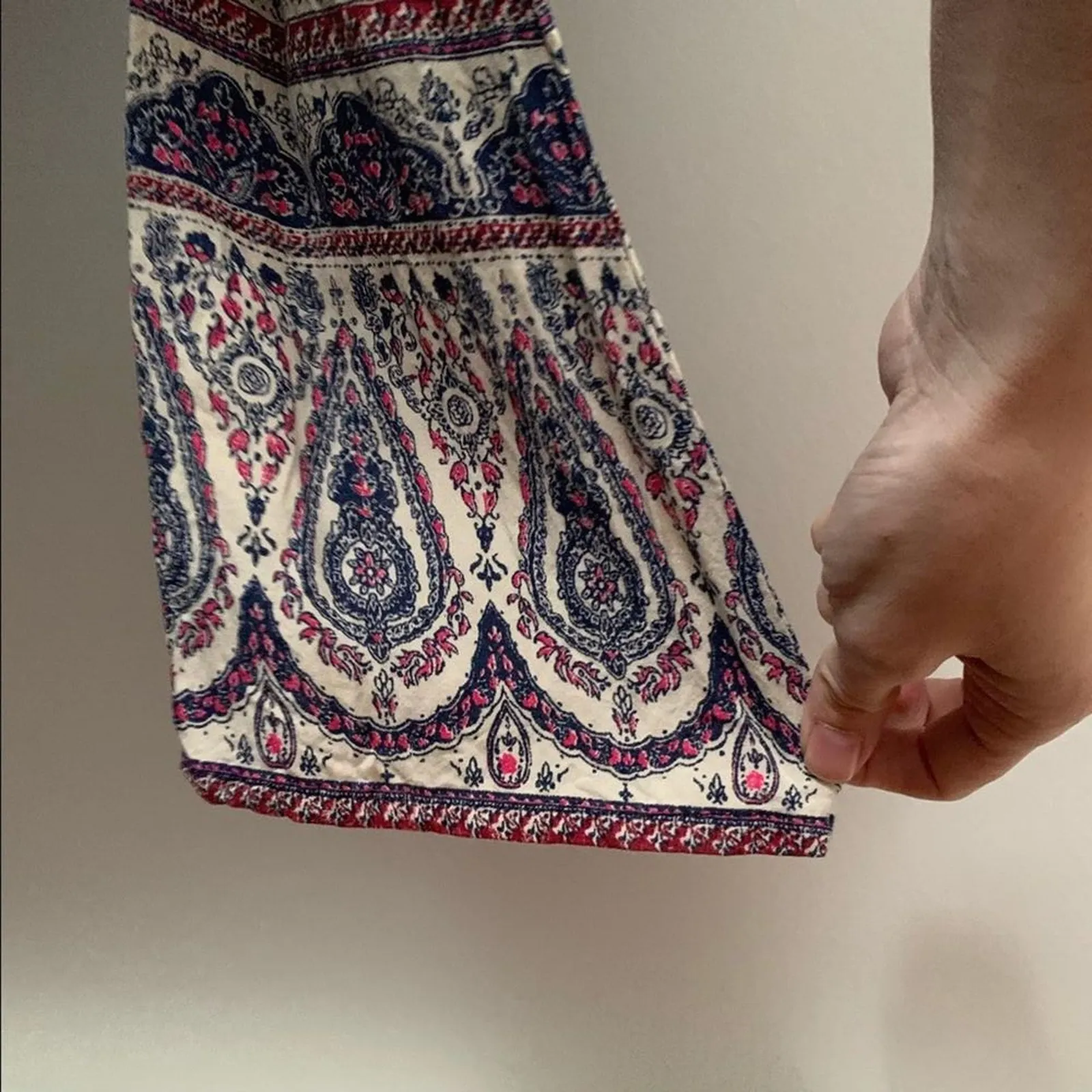 Billabong Long Sleeve Tunic Top Boho Paisley Print Size M Blue Red Tassels - Image 4