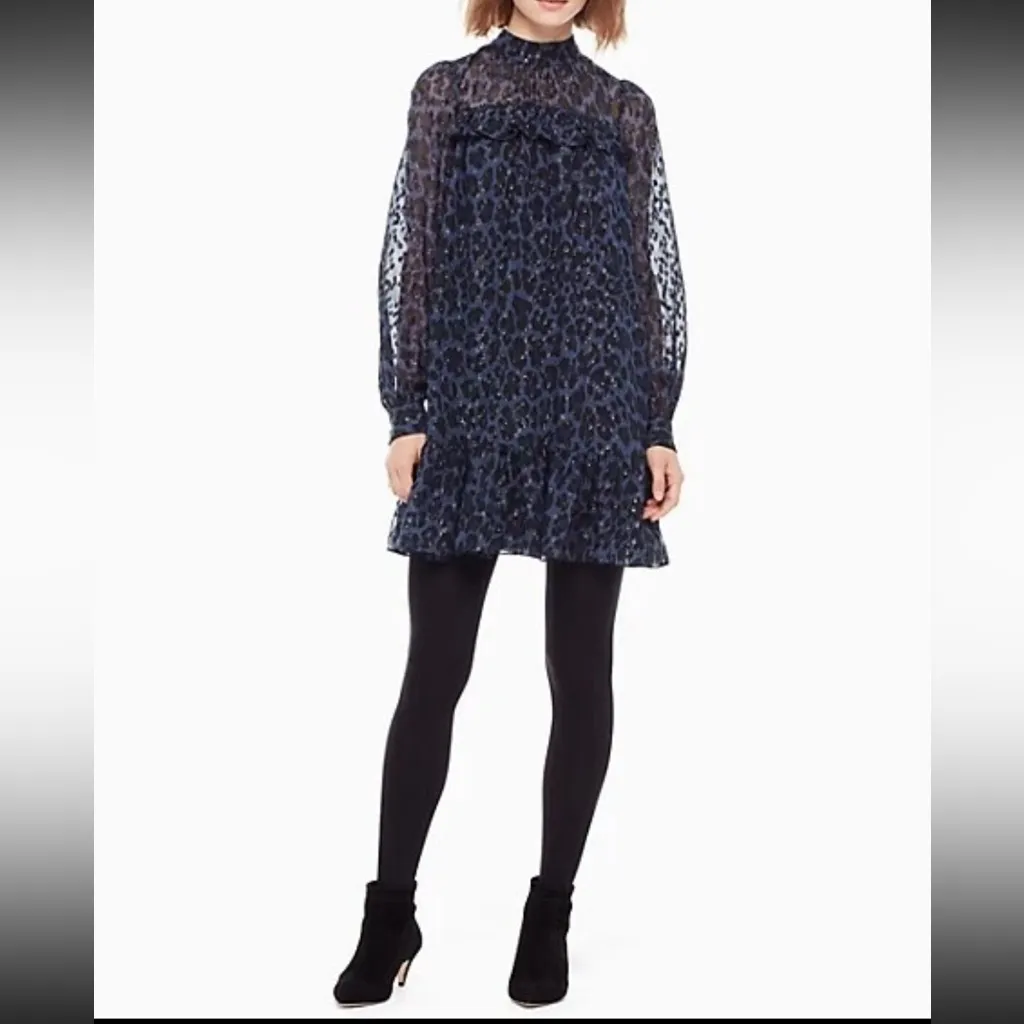 Kate Spade New York Glitter Leopard Light Adriatic Blue/Black Metallic Dress
L Blue Size L - Image 6