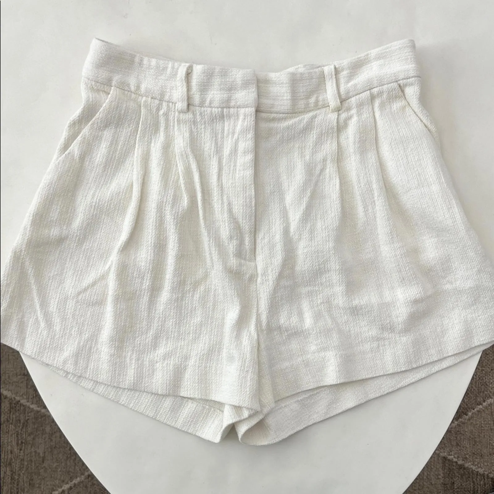 Bec + Bridge Billie High Waisted Bridal Pleat Shorts in White US 8 - Image 4