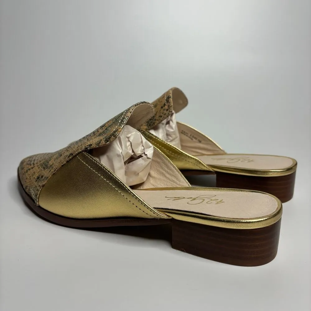 42 GOLD Rue Leather Pointed Toe Mules in Beige/Gold Snake Metallic Size 9.5 - Image 3