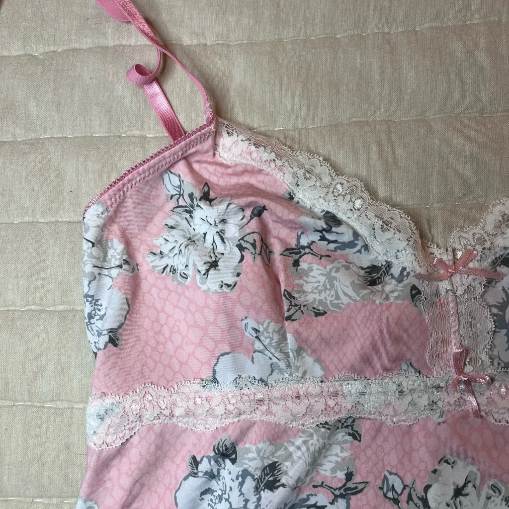Jessica Simpson Floral Pink Lace Trim Sleepwear Set in Size Large - Image 4